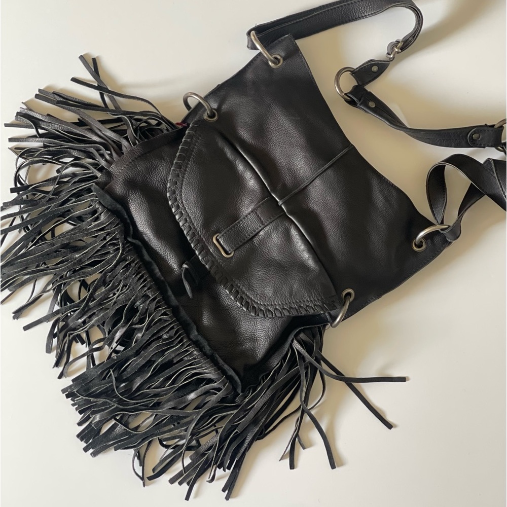 Black Cut N’ Paste Lia leather fringe bag In absolutely great condition!
